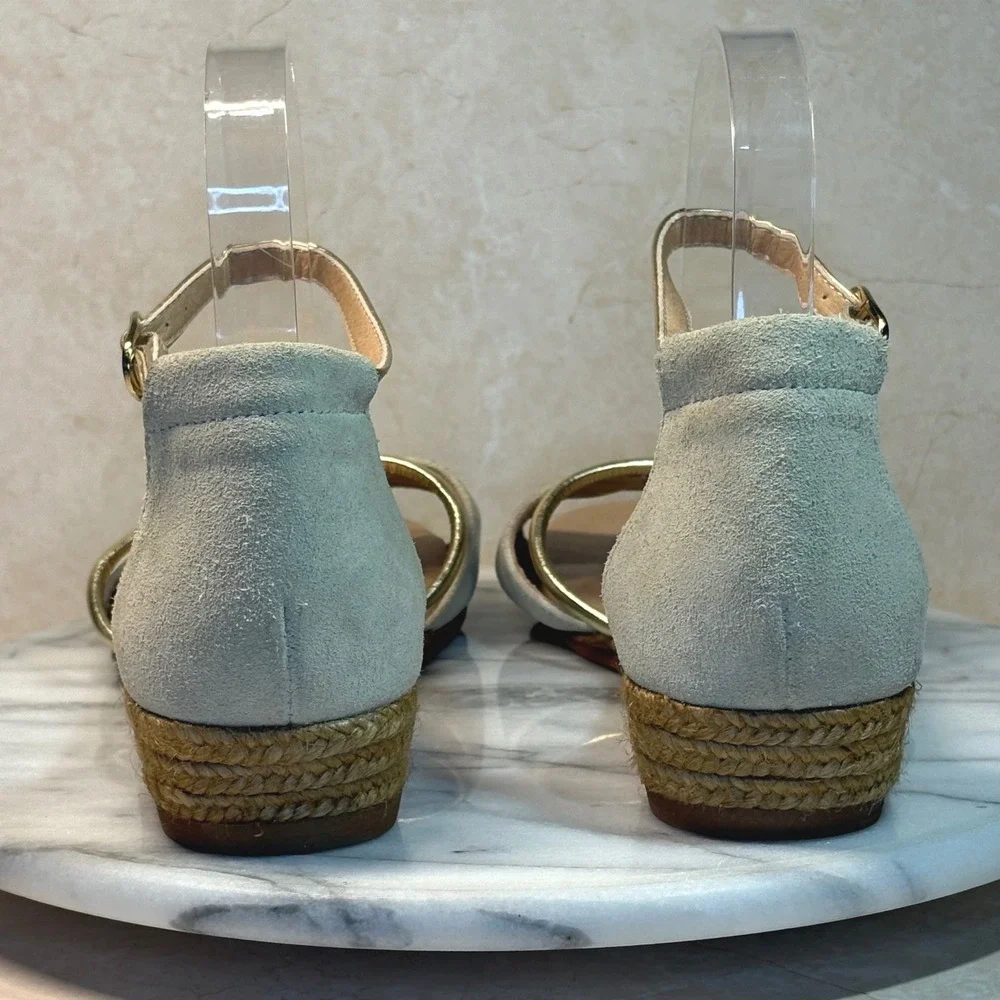 Gaimo Espadrilles Wedge Sandals Beige Gold‎ Ankle Strap Spring Summer Shoes 9.5
